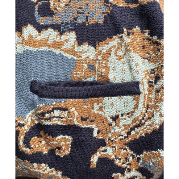 Susan Graver Weekend L Open Jacquard Duster Cardigan Stand Collar Blue Tan - Picture 6 of 15